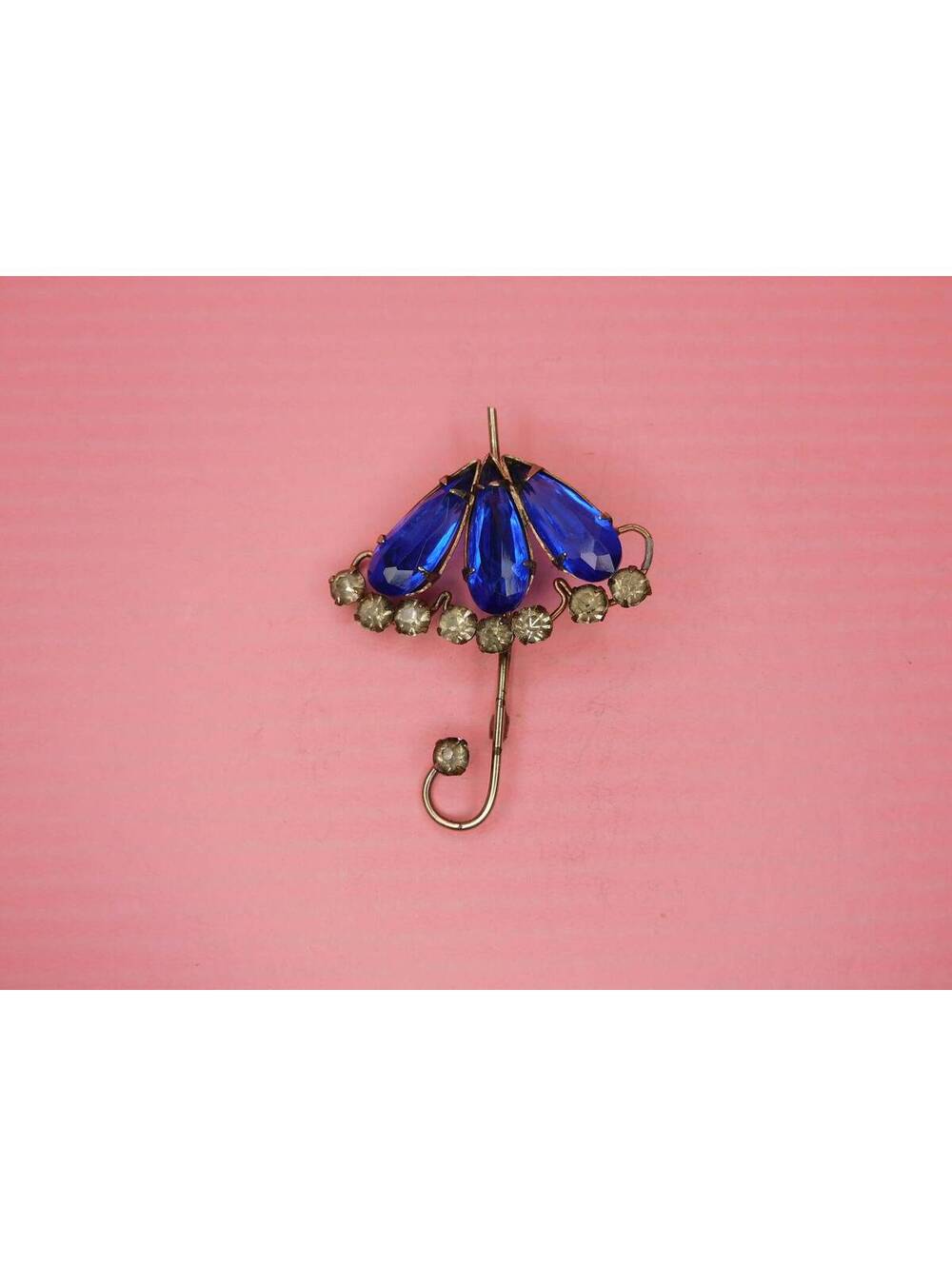 Vintage Silver and Blue Umbrella Pin